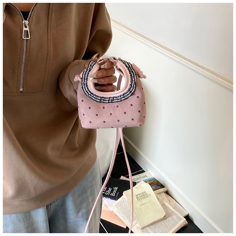 Half Moon Bag Suede - Sweet Mini Suede Handbag Women Dots