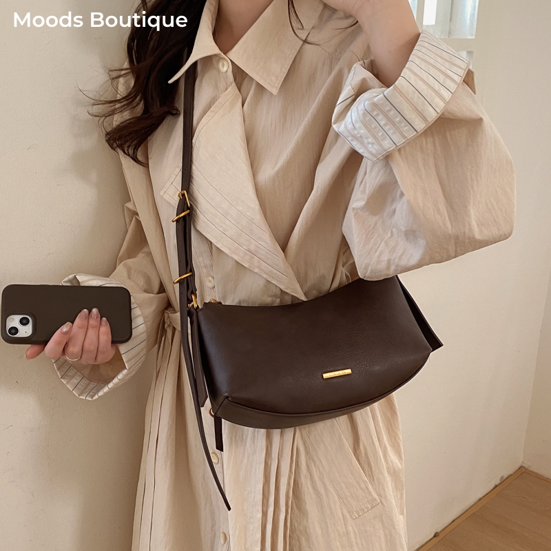 Half Moon Bag Suede - MOODS Half-moon Crossbody Bags For Women