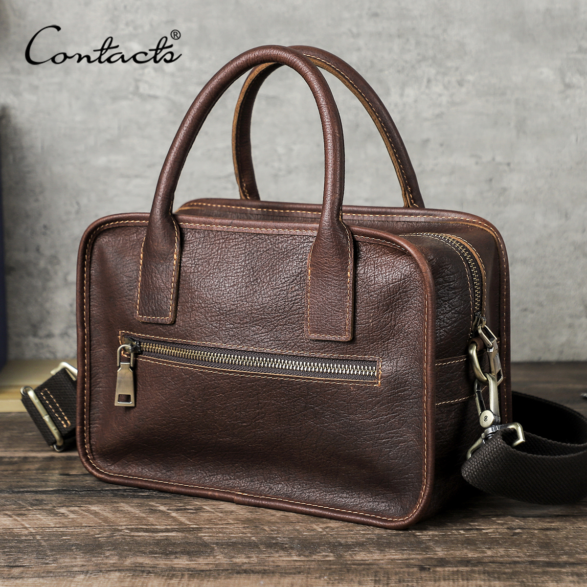 CONTACT'S Genuine Leather Men  - Luxury Bags With Zipper recensione e prezzo