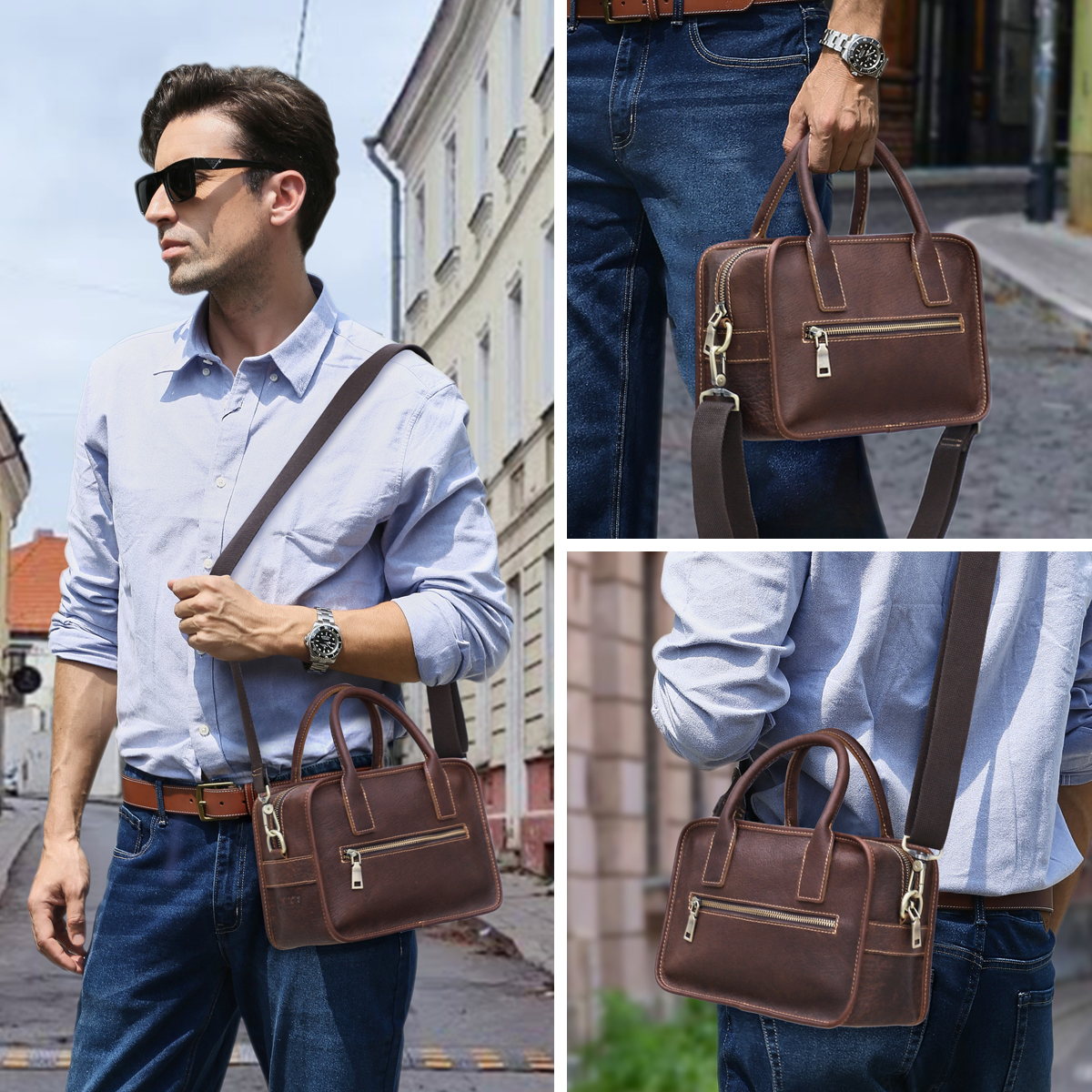 CONTACT'S Genuine Leather Men  - Luxury Bags With Zipper recensione e prezzo