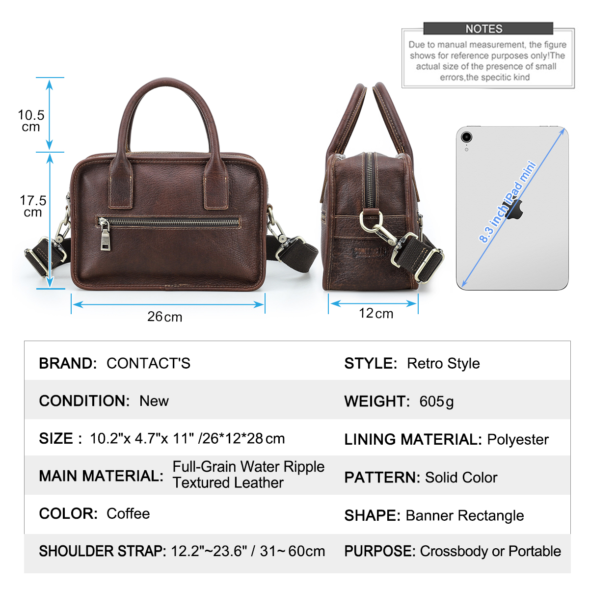 CONTACT'S Genuine Leather Men  - Luxury Bags With Zipper recensione e prezzo