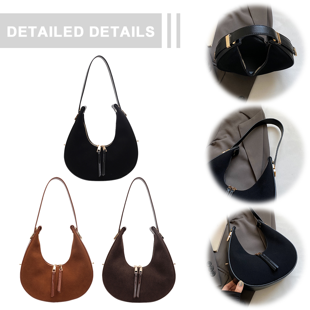 Women Faux Suede Shoulder Bag  - Half Moon Bag Suede recensione e prezzo