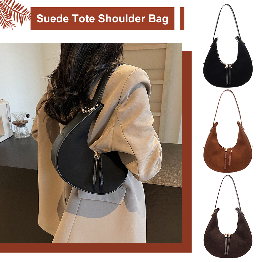 Women Faux Suede Shoulder Bag  - Half Moon Bag Suede recensione e prezzo